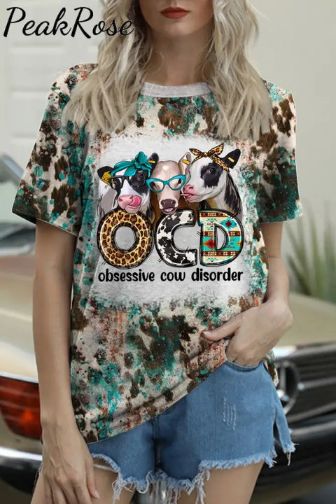 Ocd Obsessive Cow Disorder Western Leopard Print Round Neck T-Shirt Photo Color / S T-Shirt