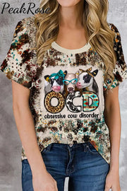 Ocd Obsessive Cow Disorder Western Leopard Print Tie-Dye V Neck T-Shirt T-Shirt