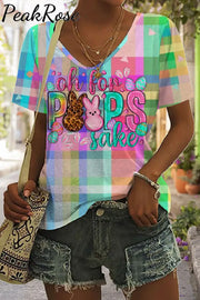 Oh For Peeps Sake Easter Day Bunnies V Neck T-Shirt S / Plaid T-Shirt