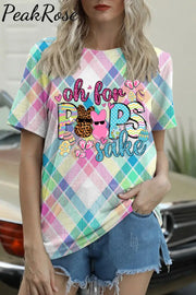 Oh For Peeps Sake Funny Easter Bunny Macarons Plaid Print Round Neck T-Shirt T-Shirt