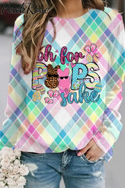 Oh For Peeps Sake Funny Easter Bunny Macarons Plaid Print Sweatshirt