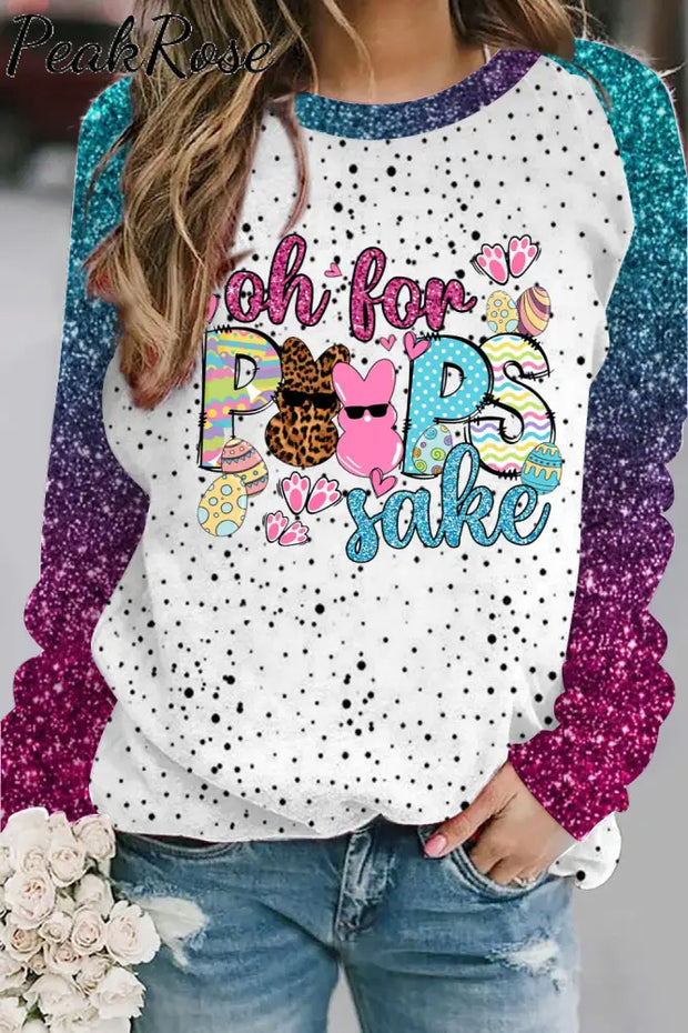 Oh For Peeps Sake Funny Easter Bunny Polka Print Sweatshirt S / Photo Color