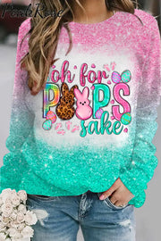 Oh For Peeps Sake Happy Easter Day Bunny Glitter Bleached Print Sweatshirt Gradient / S