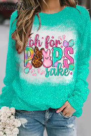 Oh For Peeps Sake Happy Easter Day Bunny Glitter Bleached Print Sweatshirt Green / S