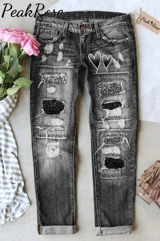 Ombre Heart-Shaped Shift Casual Jeans