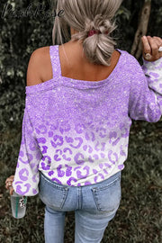 Ombre Leopard Off-The-Shoulder Shift Blouse