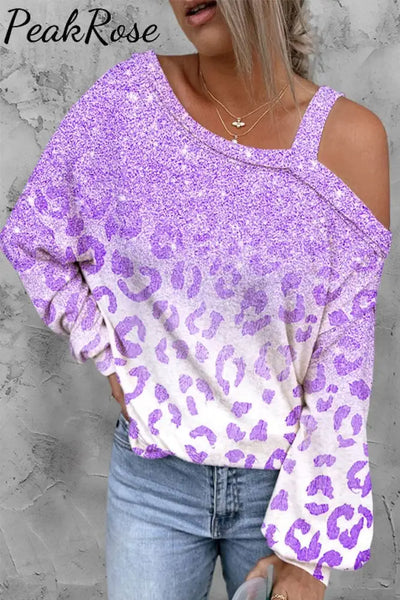 Ombre Leopard Off-The-Shoulder Shift Blouse