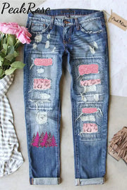 Ombre Pink Christmas Tree Denim Jeans