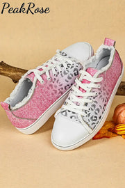 Ombre Pink Leopard Lace Up Canvas Shoes Sneakers