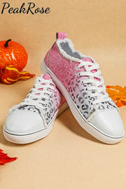 Ombre Pink Leopard Lace Up Canvas Shoes Sneakers