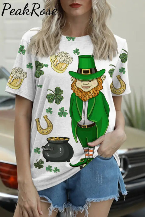 Original Illustration Cute Green Hat Villain Gold Coin Beer Clover T-Shirt