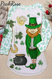 Original Illustration Cute Green Hat Villain Gold Coin Beer Clover Tunic