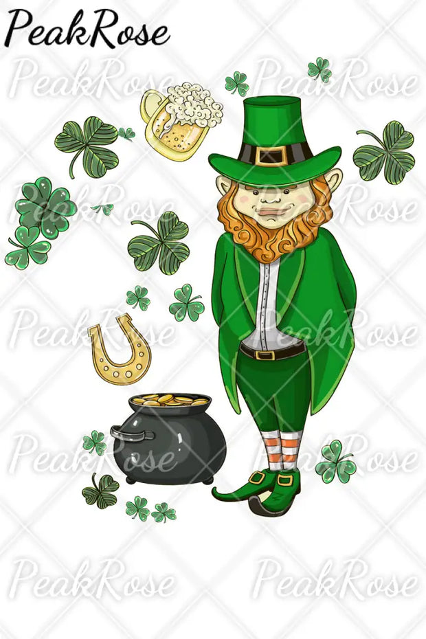 Original Illustration Cute Green Hat Villain Gold Coin Beer Clover Tunic