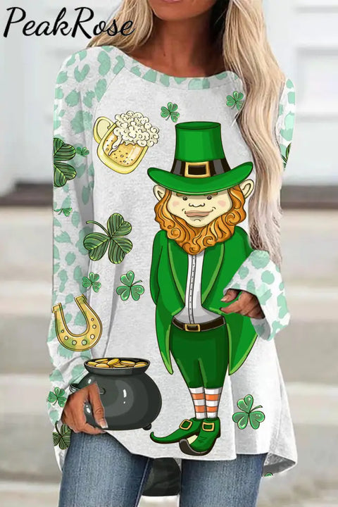 Original Illustration Cute Green Hat Villain Gold Coin Beer Clover Tunic / S