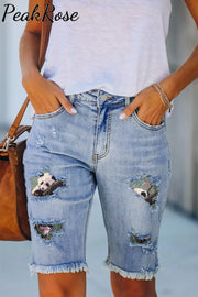 Pandas In The Forest Print Denim Shorts Bermuda