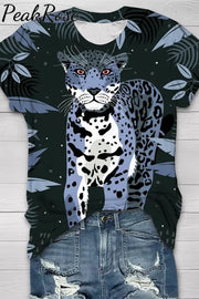 Panther In The Jungle Print Round Neck Short Sleeve T-Shirt