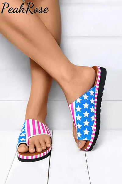 Patriotic American Flag Print Flip Flop Sandals Multicolor / 4.5(36) Slippers