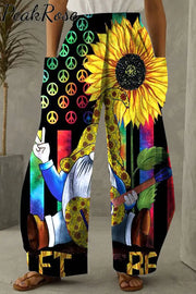 Peace And Sunflower Gnome Hippie Art Loose Pockets Pant S / Photo Color Pocket Pants