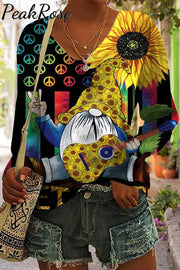 Peace And Sunflower Gnome Hippie Art Sweatshirt