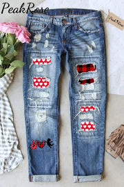 Peace Love Cupid Print Denim Jeans