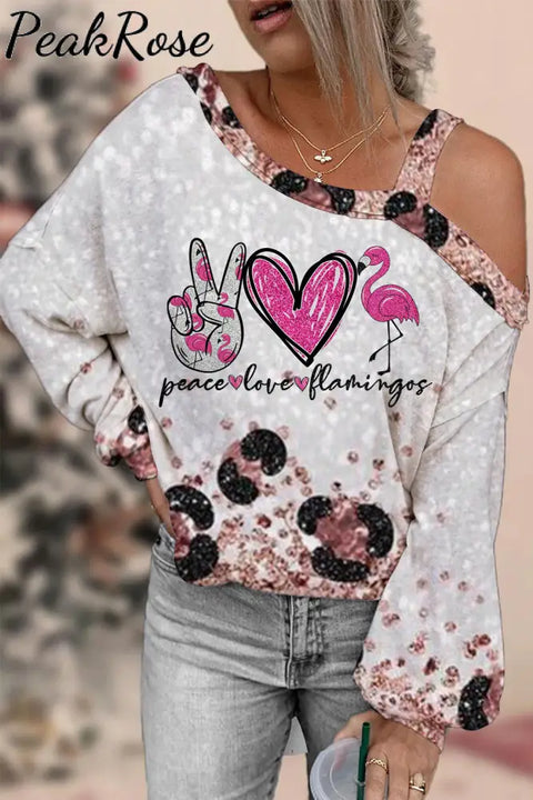 Peace Love Flamingos Leopard Off-shoulder Blouse