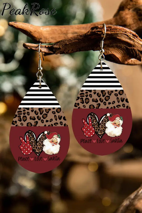 Peace Love Santa Leopard Earrings One-Size