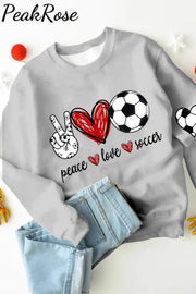 Peace Love Soccer Ball Mom Heart Print Sweatshirt