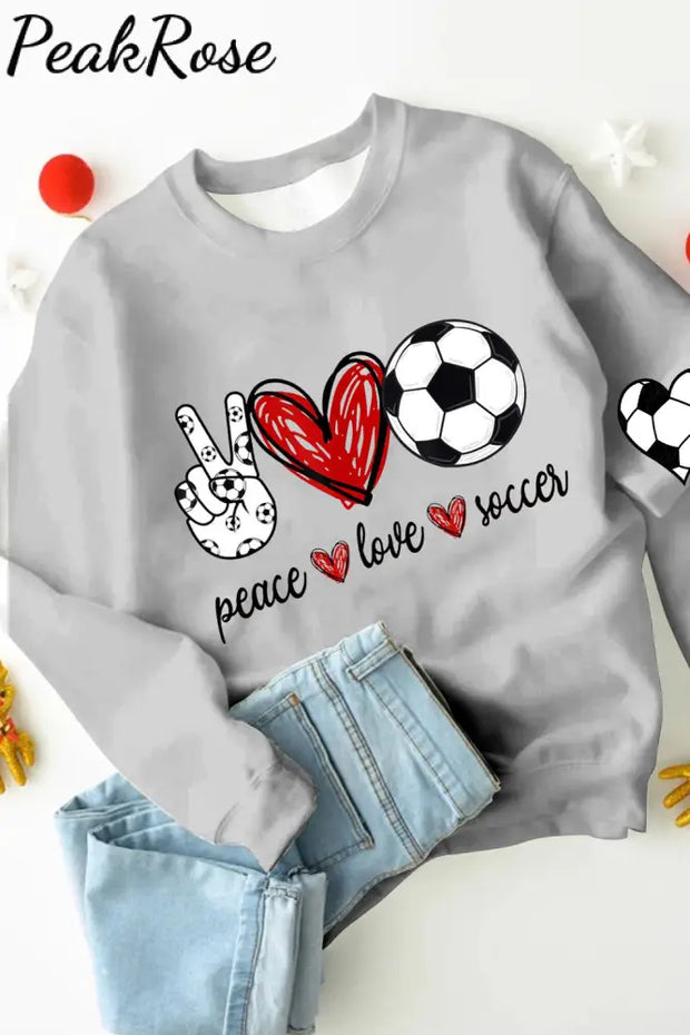 Peace Love Soccer Ball Mom Heart Print Sweatshirt