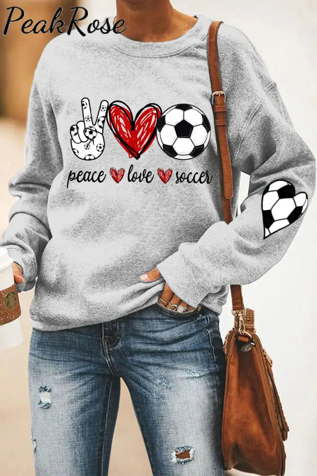 Peace Love Soccer Ball Mom Heart Print Sweatshirt