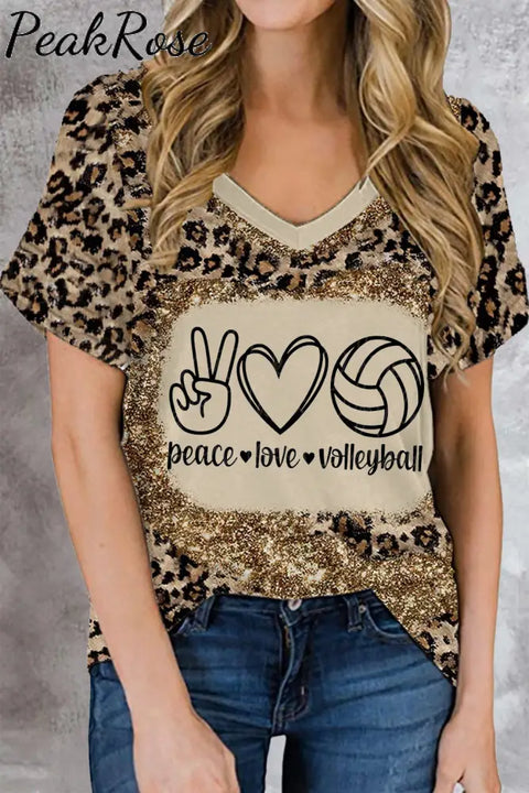 Peace Love Volleyball Bleached T-Shirt S / Picture Color T-Shirt