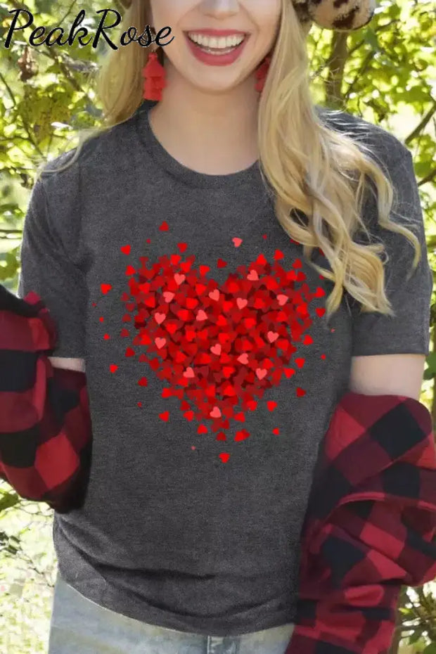 Petal Heart O-Neck Casual T-Shirt