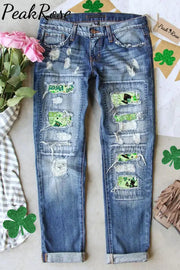 Pinch Me I’ll Punch You St.patrick’s Day Shamrocked Light Green Ripped Jeans