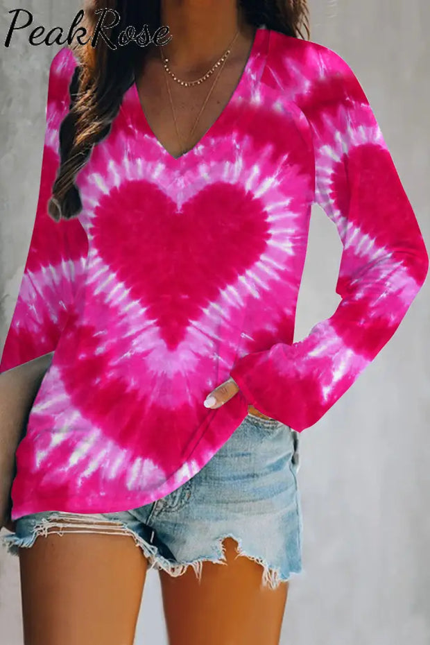 Pink And Red Tie-Dye Long Sleeve Tee