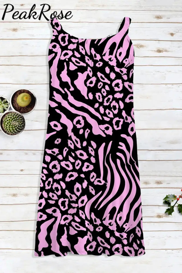 Pink & Black Leopard And Zebra Sleeveless Dress