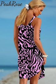 Pink & Black Leopard And Zebra Sleeveless Dress