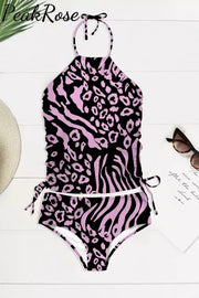 Pink & Black Leopard And Zebra Swimsuit