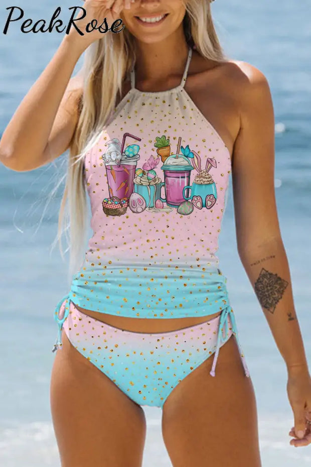 Pink Blue Glitter Easter Day Bunnies Cup Swimsuit