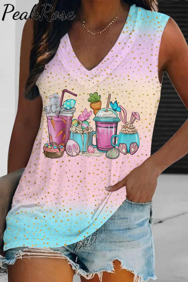 Pink Blue Glitter Easter Day Bunnies Cup Tank Top