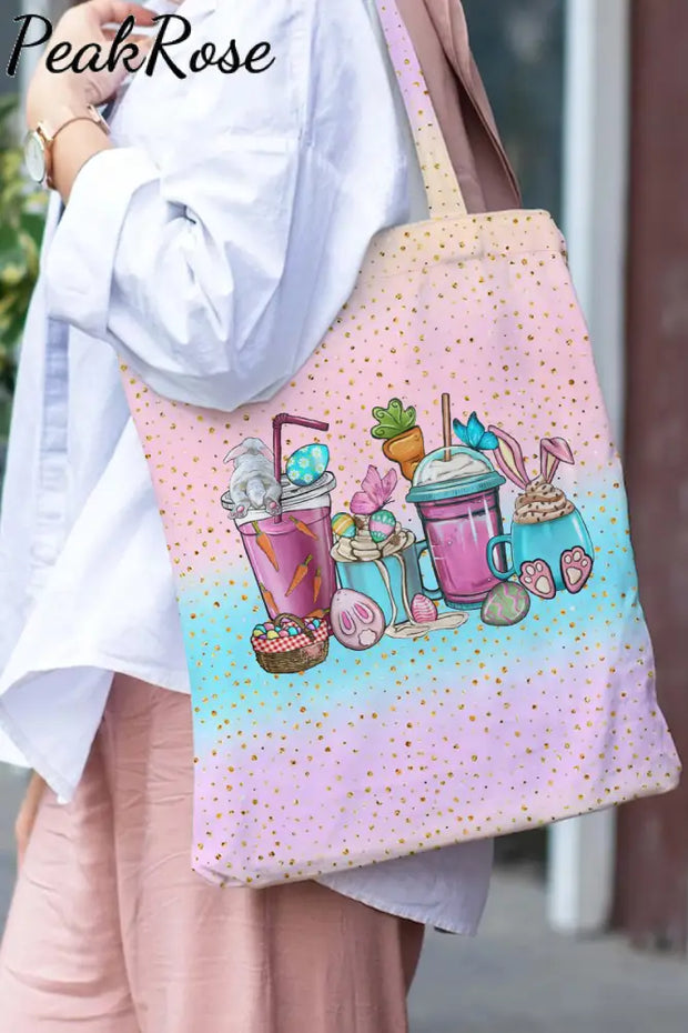 Pink Blue Glitter Easter Day Bunnies Cup Tote Bag