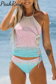 Pink Blue Glitter Easter Day Bunnies Swimsuit S