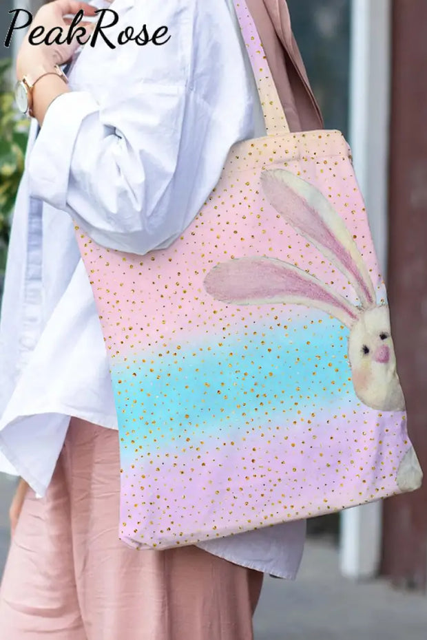 Pink Blue Glitter Easter Day Bunnies Tote Bag