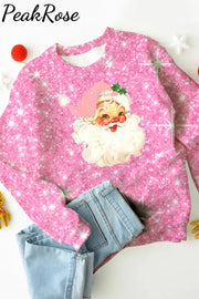 Pink Christmas Santa Print Sweatshirt