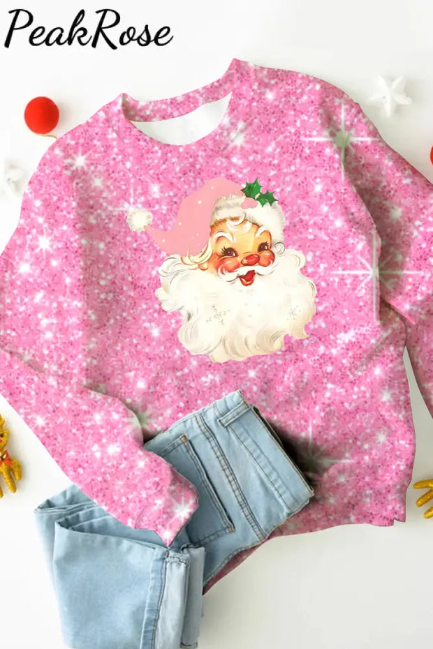 Pink Christmas Santa Print Sweatshirt