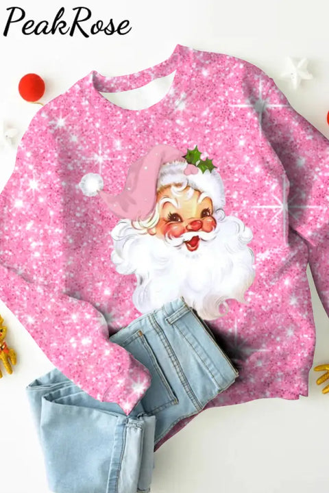 Pink Christmas Santa Print Sweatshirt