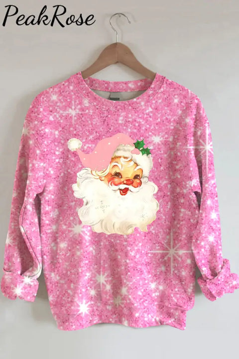 Pink Christmas Santa Print Sweatshirt S / Photo Color