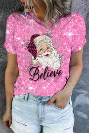 Pink Christmas Santa Print T-Shirt T-Shirt