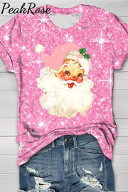 Pink Christmas Santa Print T-Shirt T-Shirt