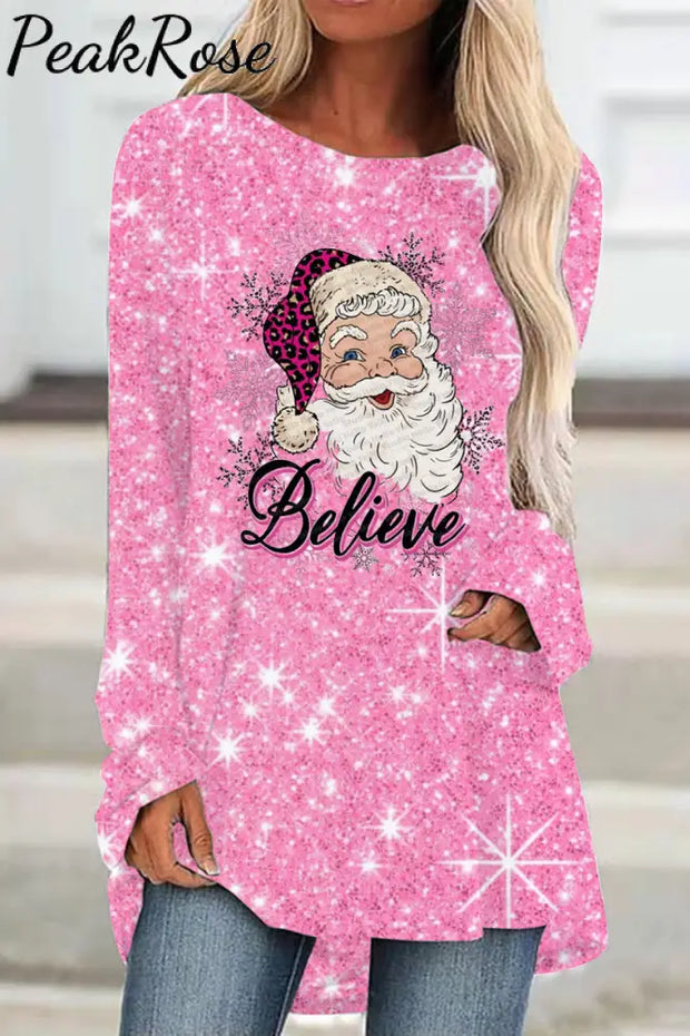 Pink Christmas Santa Print Tunic S /