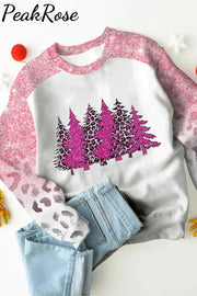 Pink Christmas Tree Print Casual Sweatshirt