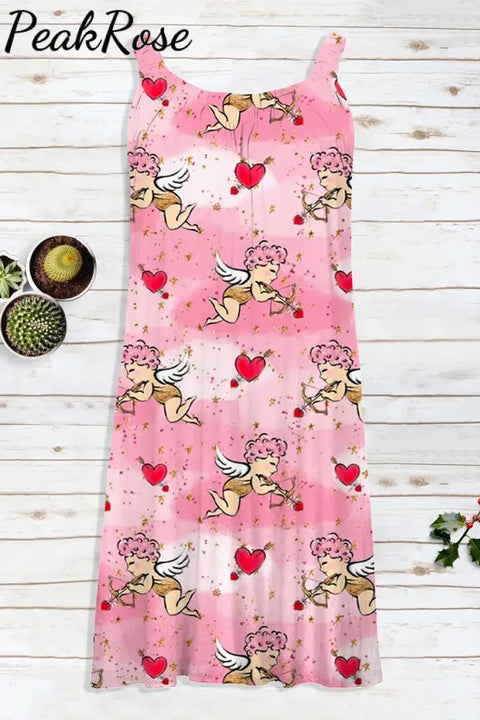 Pink Cupid Print Sleeveless Dress